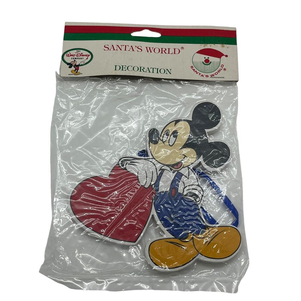Vintage Disney Mickey Mouse Heart Wooden Ornament